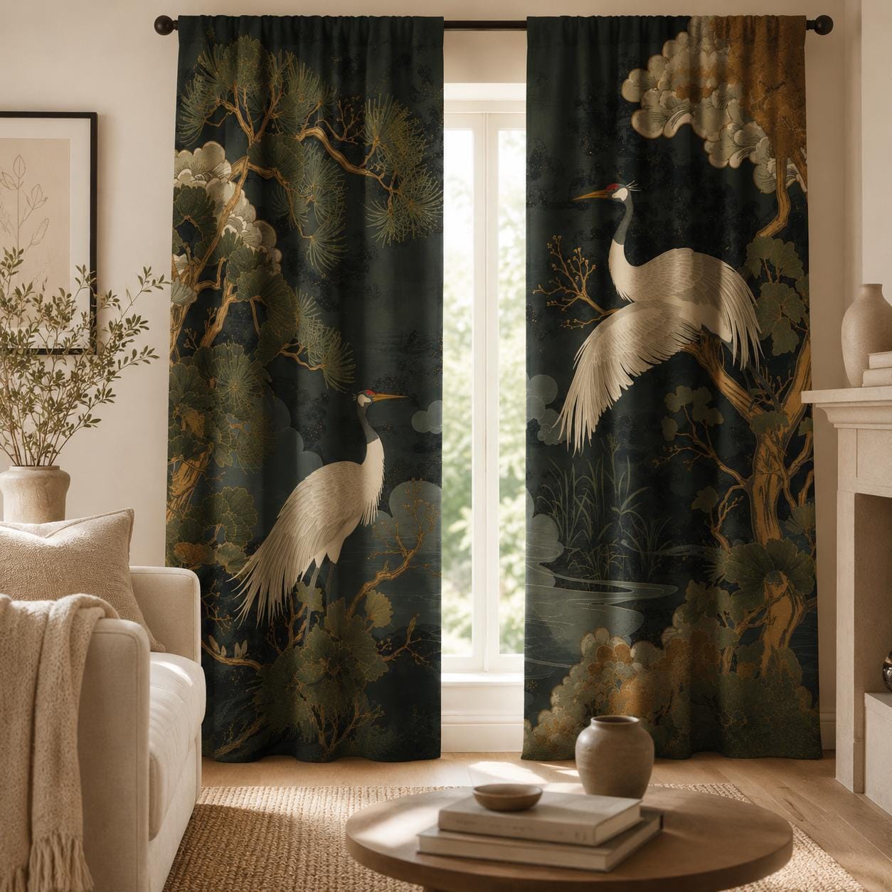 Japanese Crane Blackout Curtains