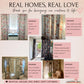 The image is a collage of six images showcasing various curtains and their positive reviews. The curtains are described as beautiful, real homes, and the reviews express appreciation for the curtains' quality and design.