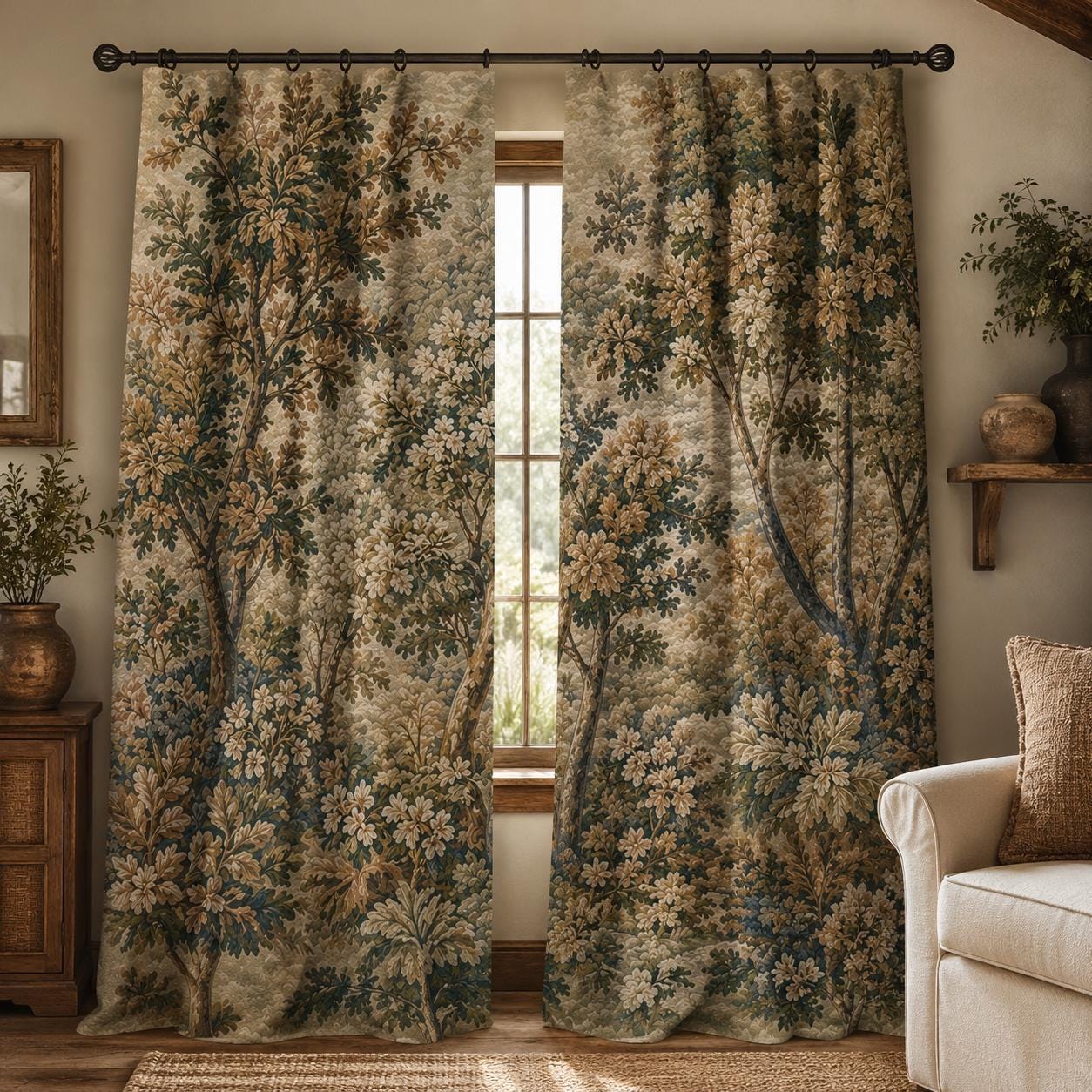 Vintage Forest Toile Blackout Curtains