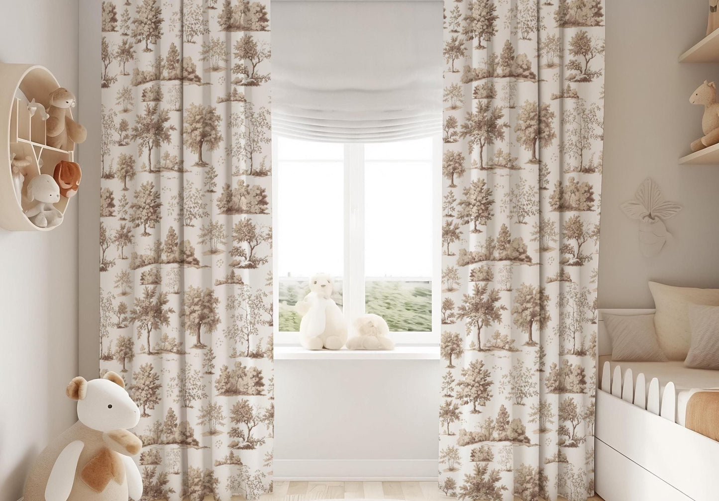Neutral Woodland Toile Blackout Curtains