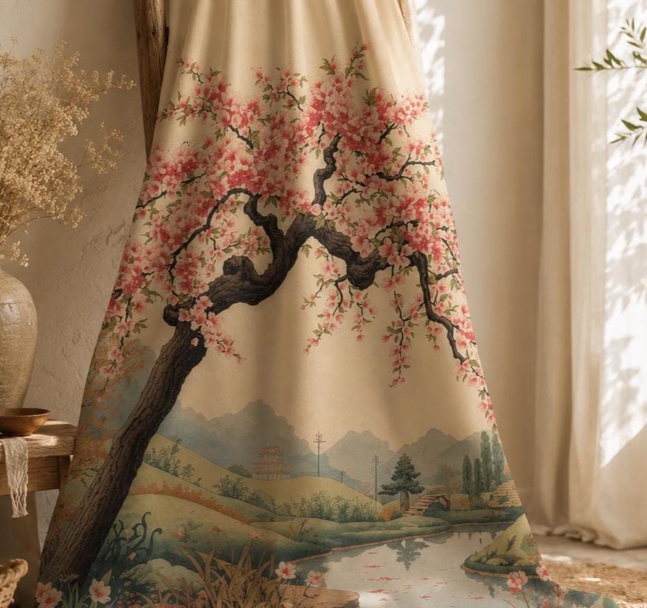 Japanese Cherry Blossom Blackout Curtains