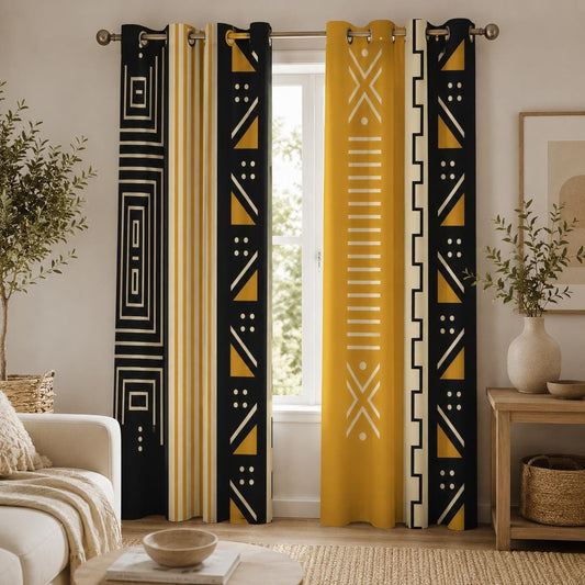 Mustard Black Geometric Blackout Curtains