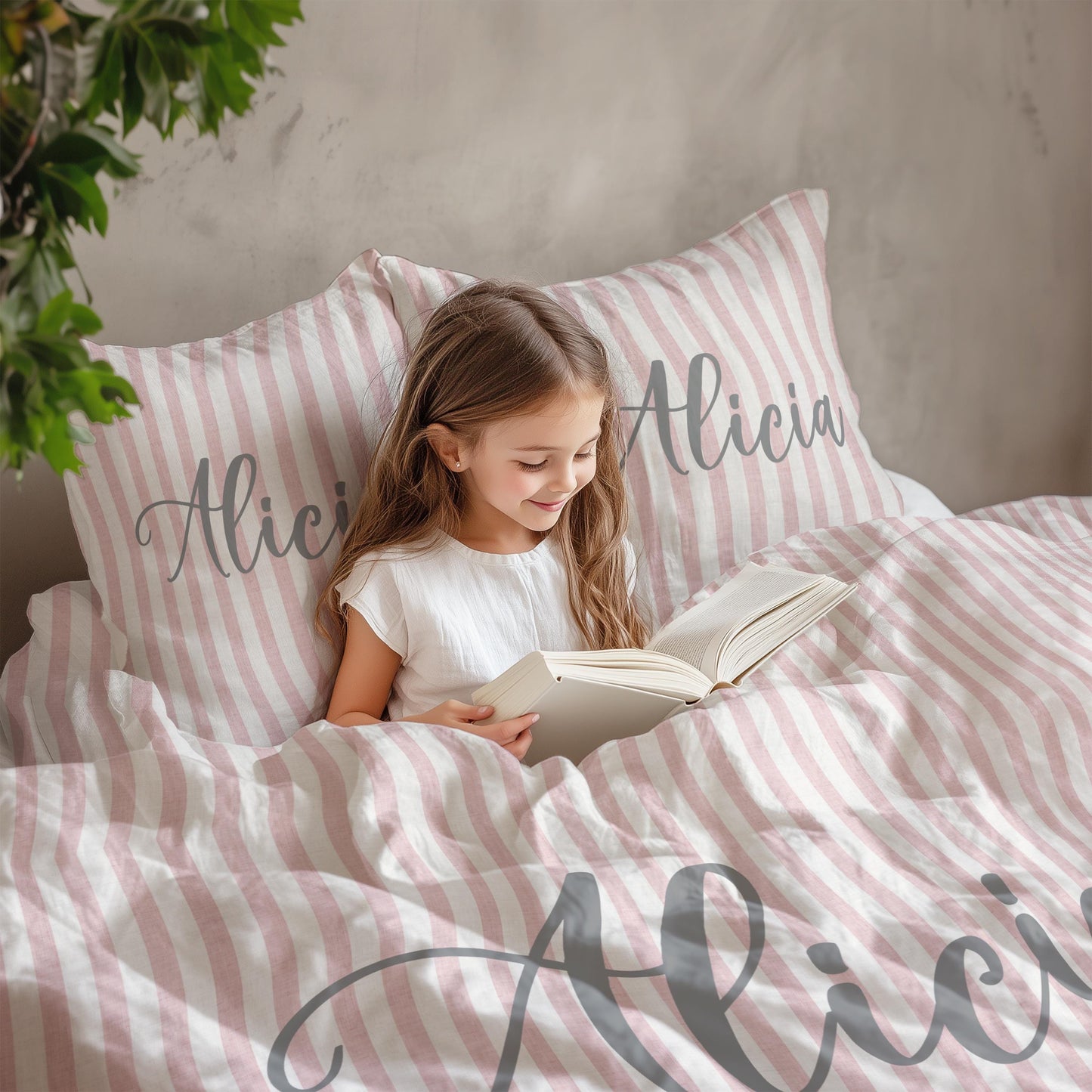 Pink Stripes Personalized Duvet Cover Set for Girl