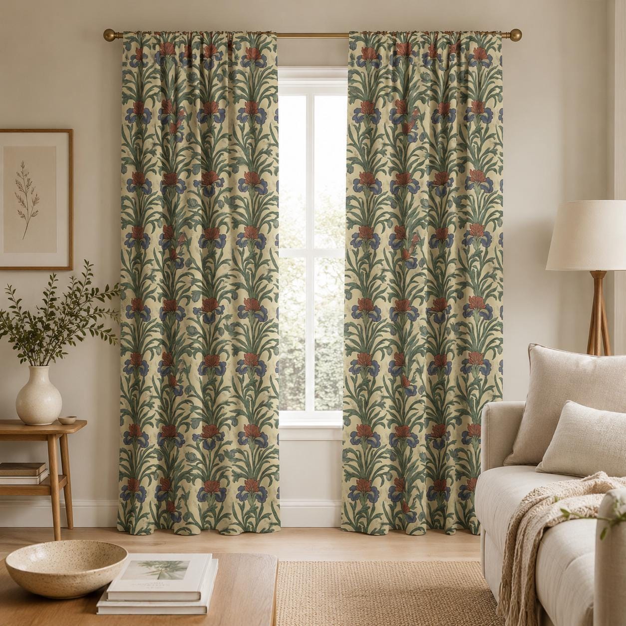 Vintage Floral Curtains, William Morris Style Blackout Curtains