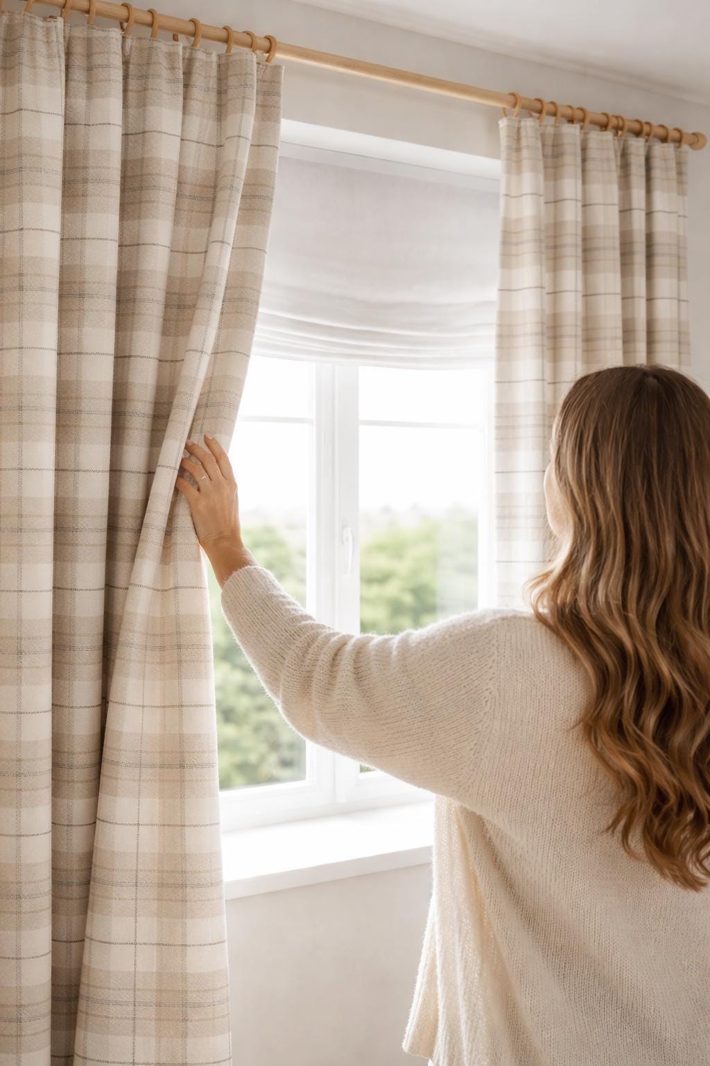 Neutral Plaid, Beige Plaid Blackout Curtains