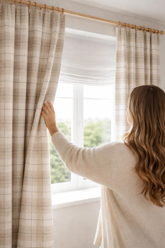 Neutral Plaid, Beige Plaid Blackout Curtains