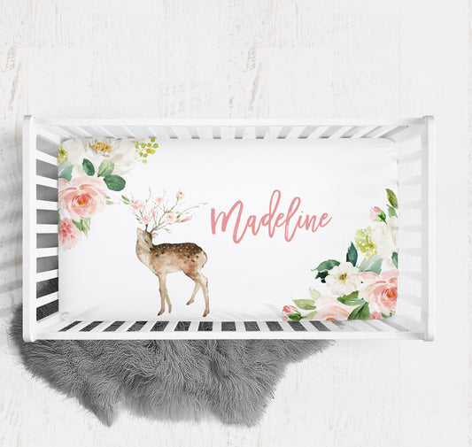 Blush Florals with Teepee Personalized Crib Sheet for Girl