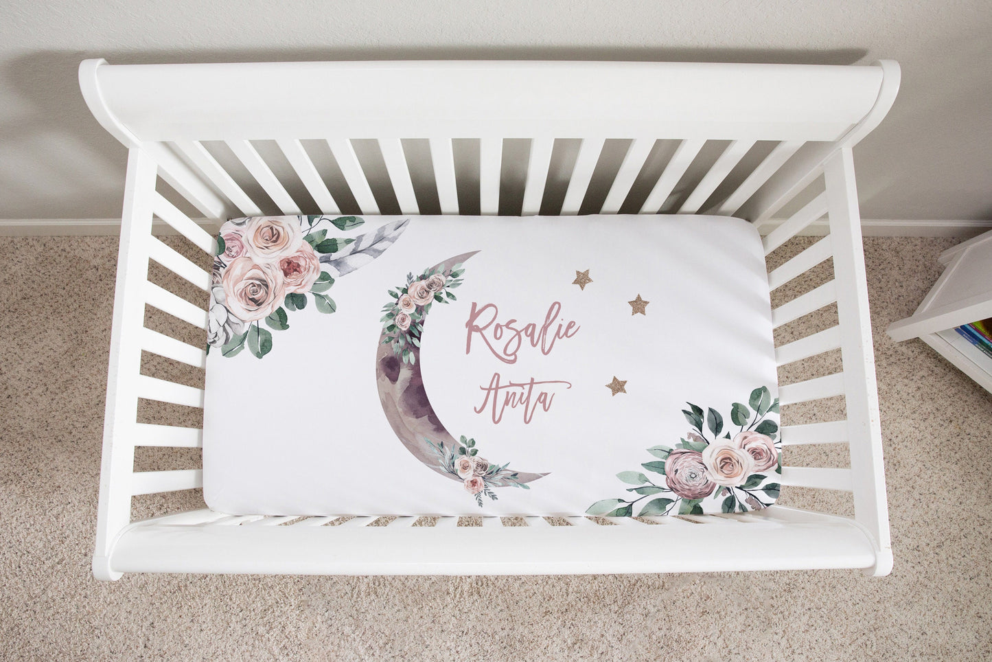 Modern Boho with Moon Personalized Crib Sheet for Girl