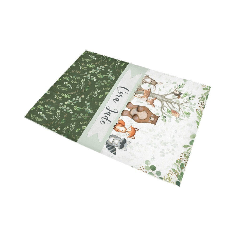 Woodland Area Rug, Baby room carpet, bear, fox, deer, buck nursery rug, woodland theme baby Nursery rug, Woodland personalized carpet