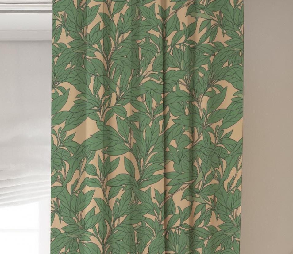 Green Botanical , Leaf Print Blackout Curtains