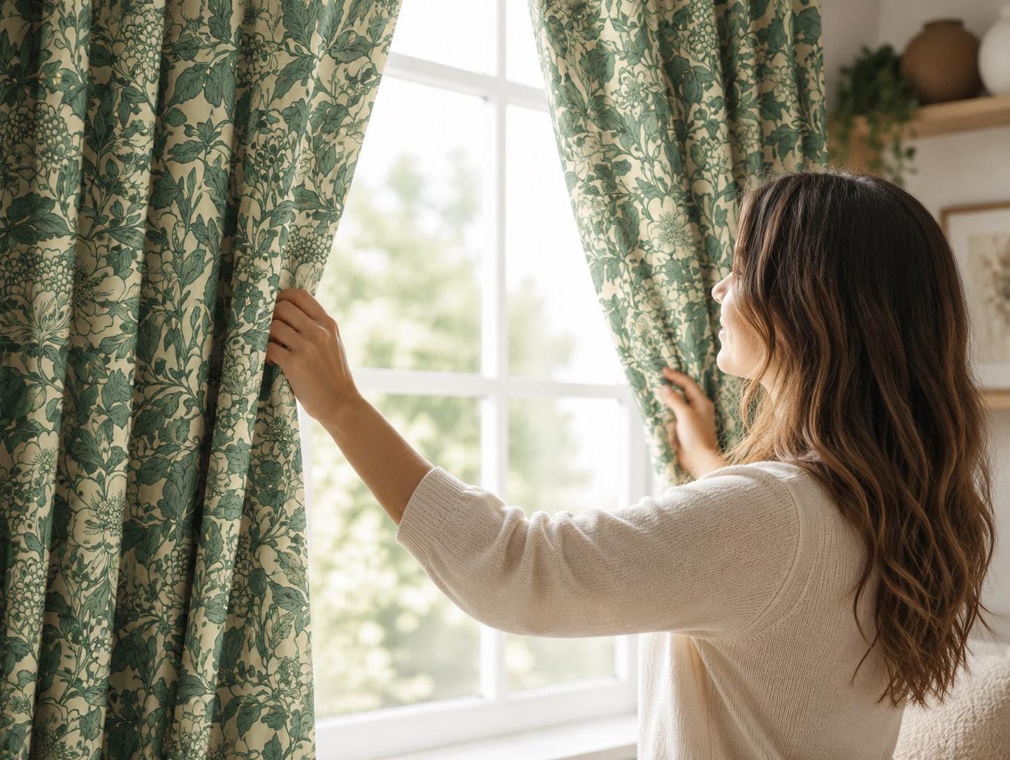 Green Floral Blackout Curtains