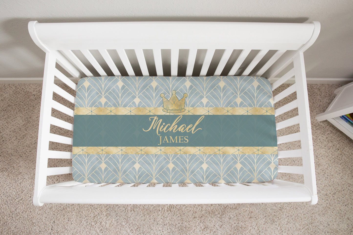 Royal Green Personalized Crib Sheet for Boy