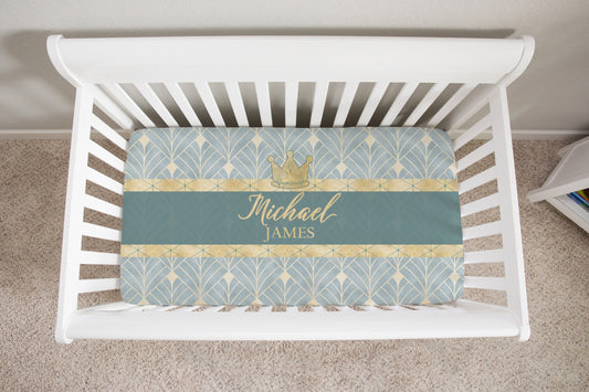 Royal Green Personalized Crib Sheet for Boy