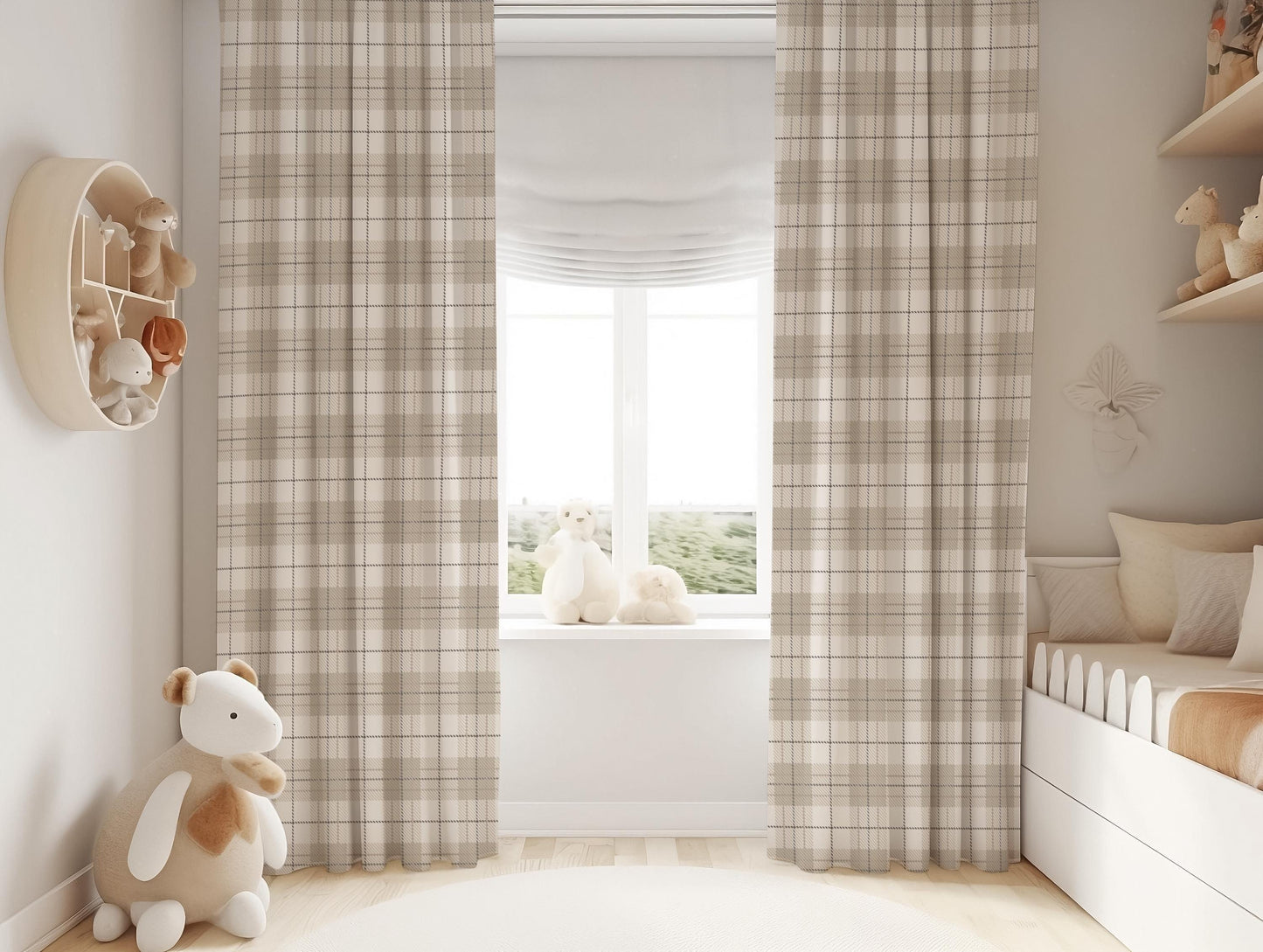 Neutral Plaid, Beige Plaid Blackout Curtains
