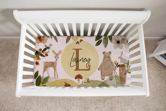 Brown Woodland Personalized Crib Sheet for Boy