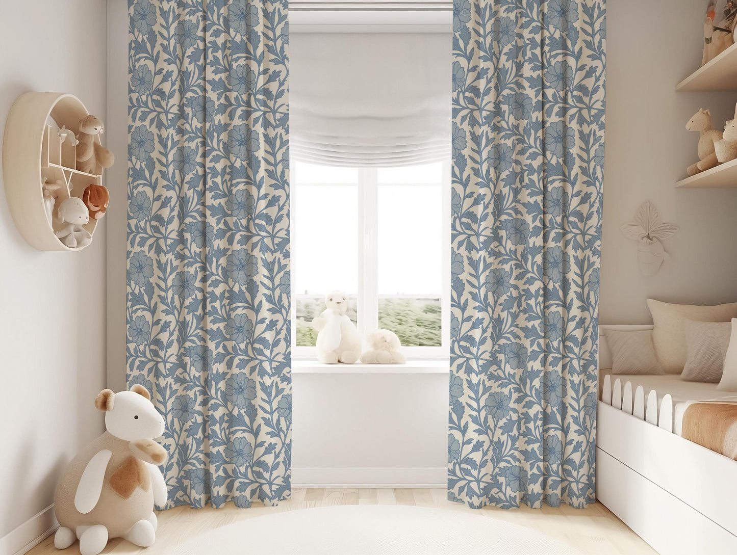 Blue Floral Blackout Curtains