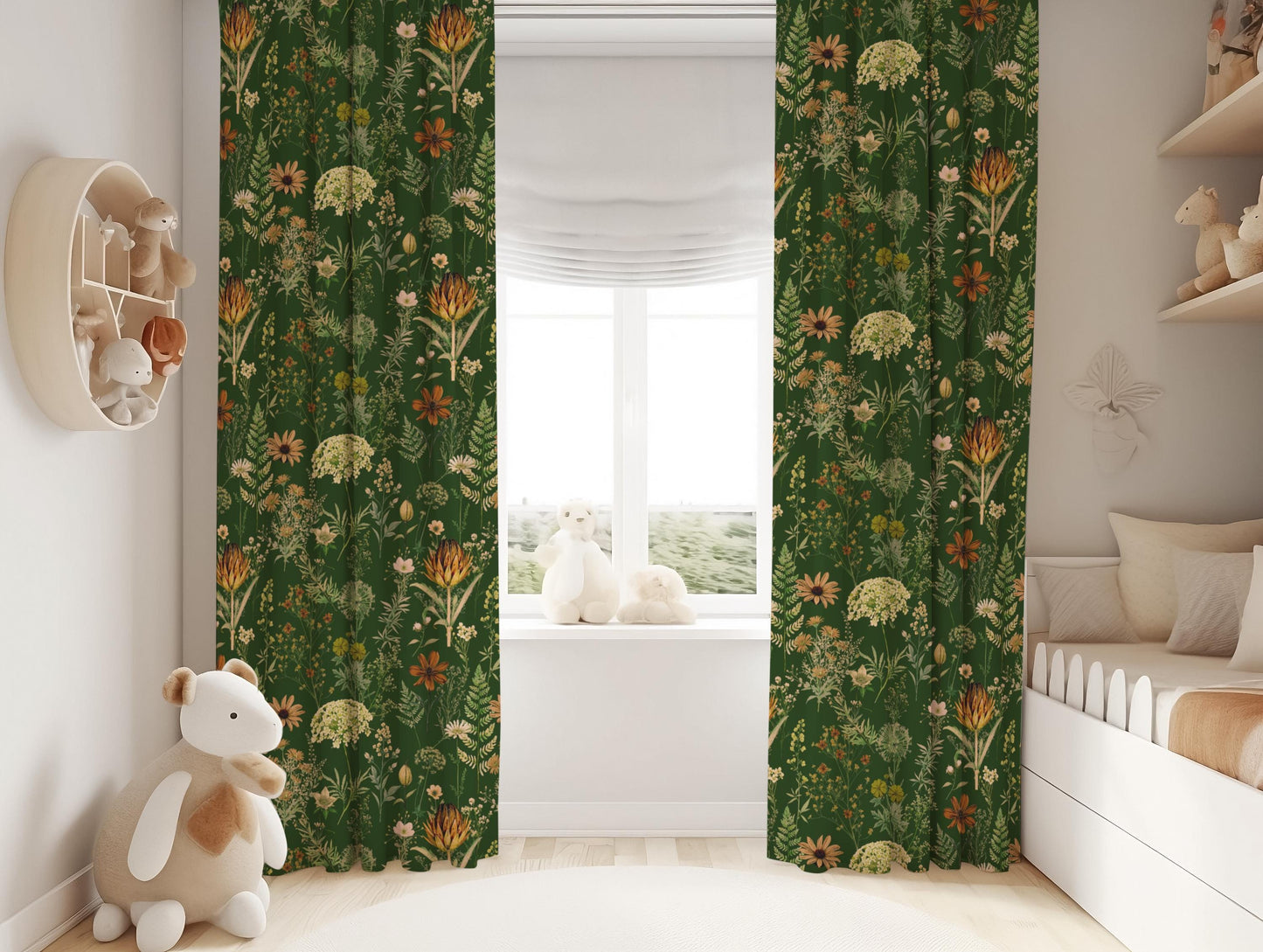 Dark Green Botanical Blackout Curtains