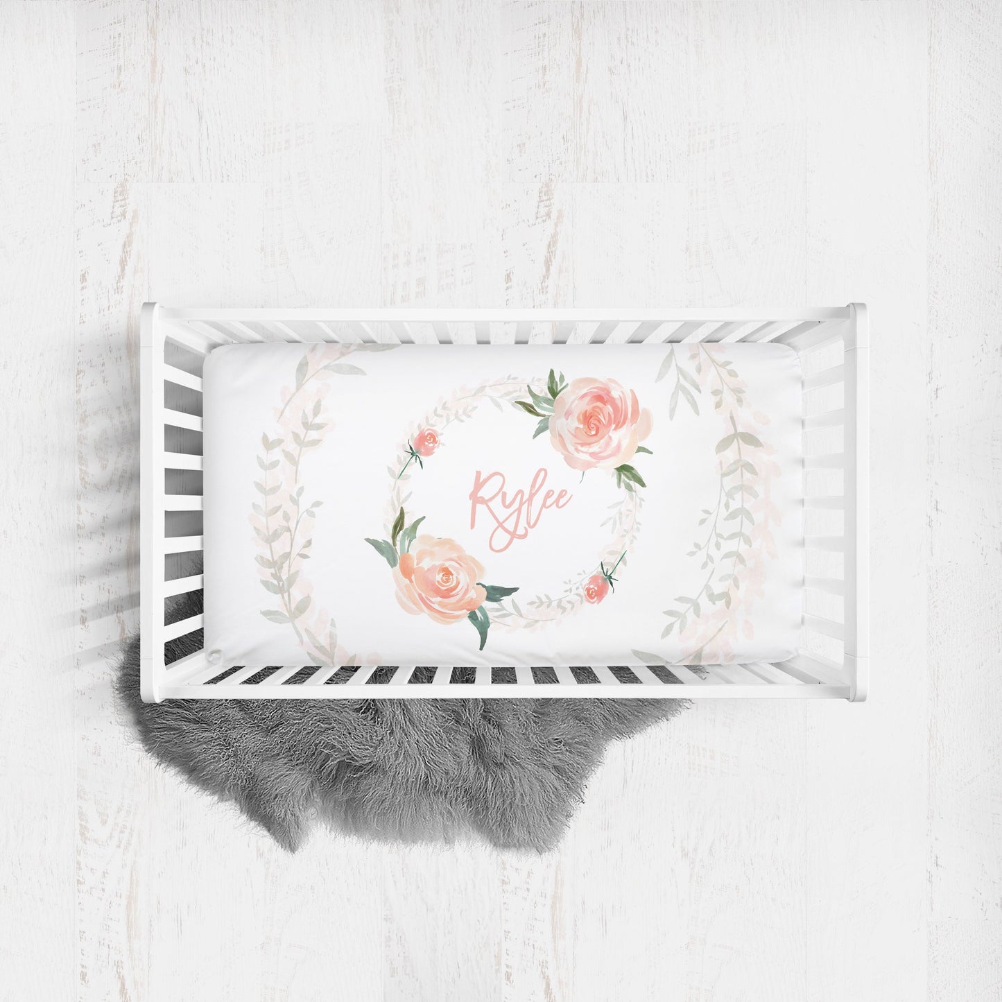 Sunny Coral Personalized Crib Sheet for Girl