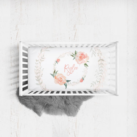 Sunny Coral Personalized Crib Sheet for Girl
