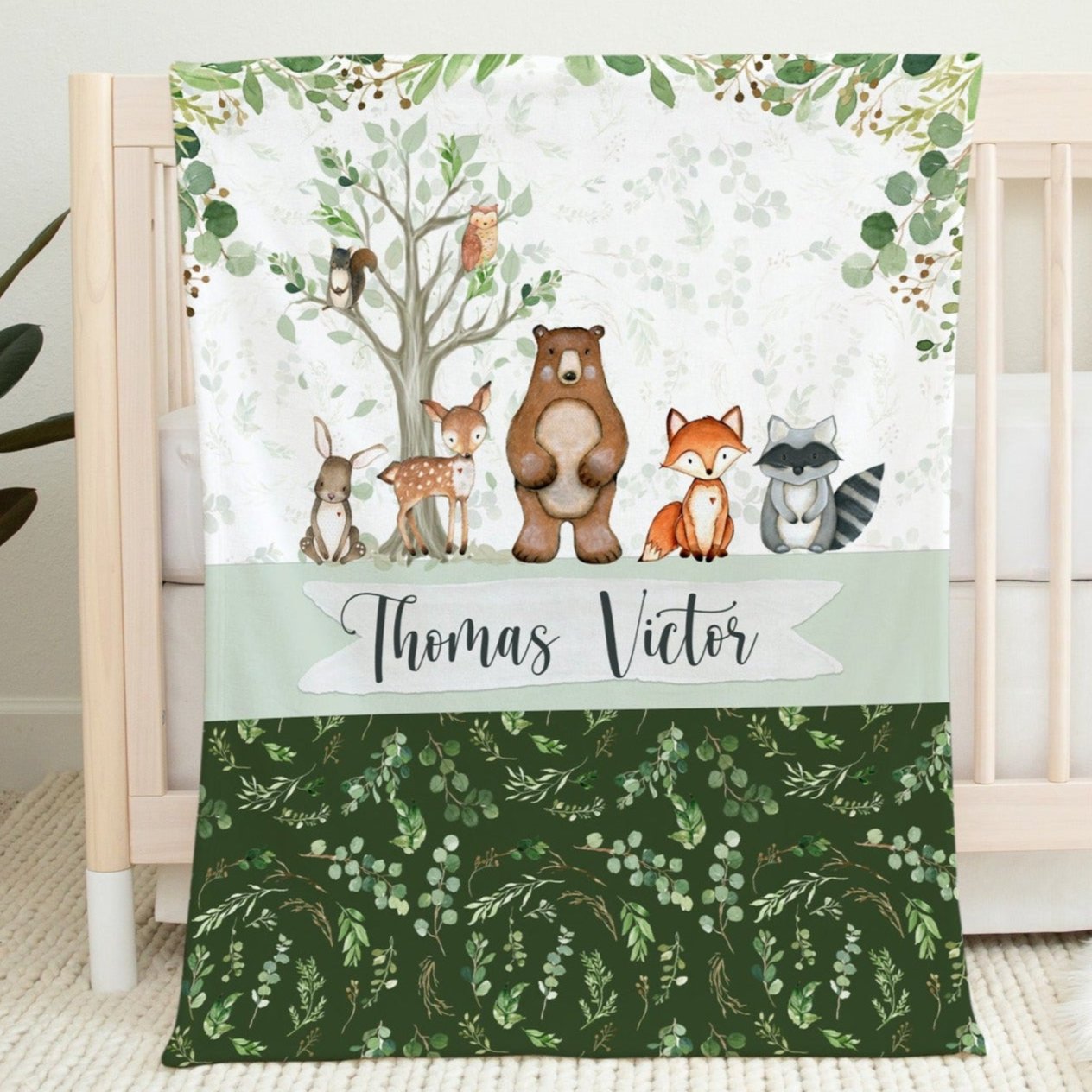 Woodland Friends Personalized Blanket for Boy