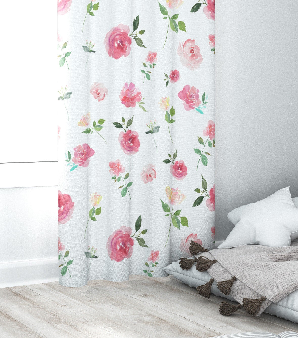 Pink Flowers Blackout Curtains