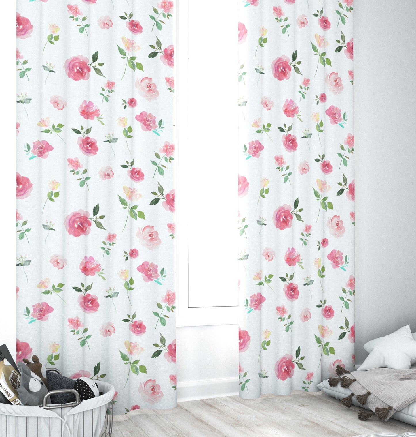 Pink Flowers Blackout Curtains