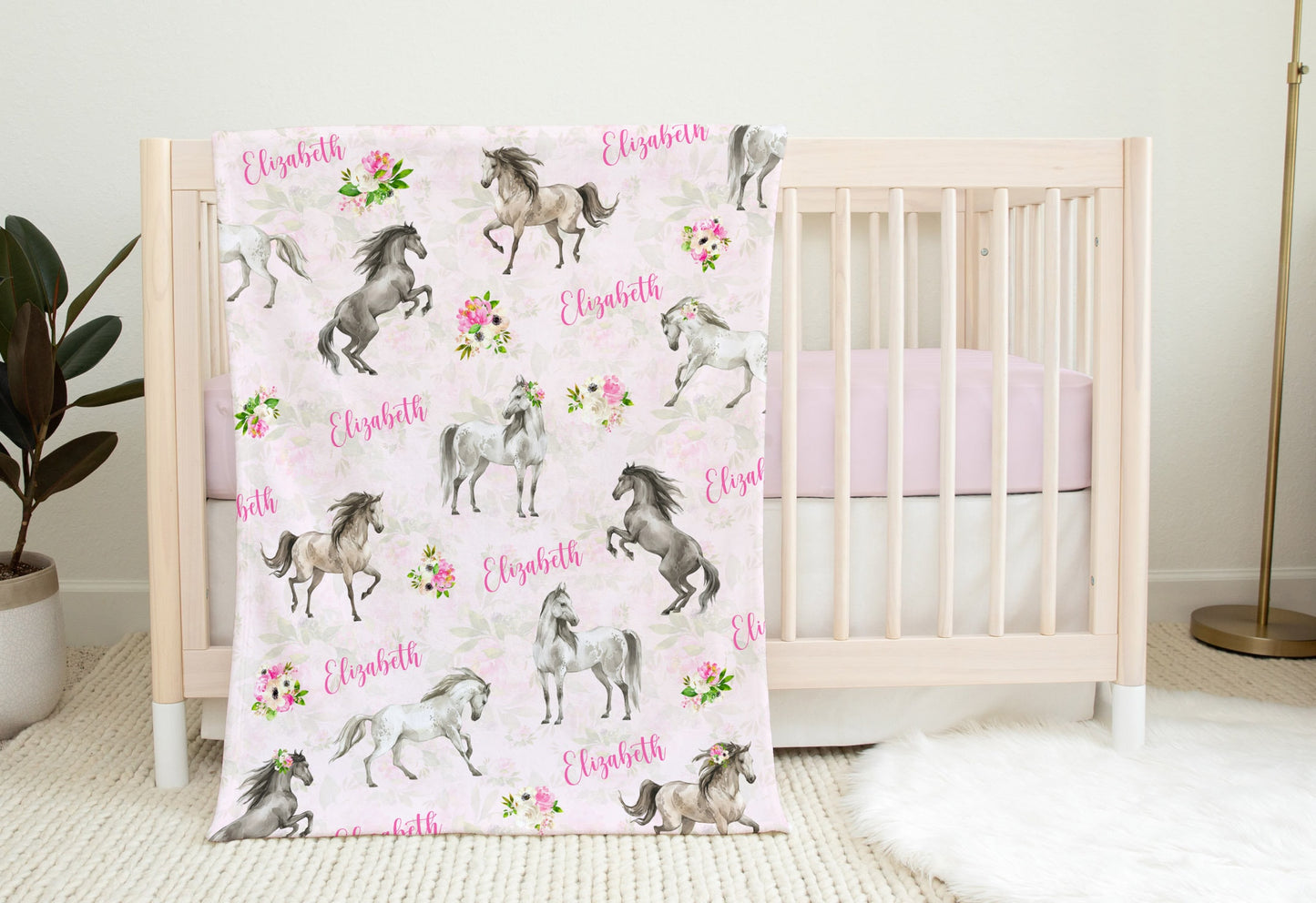 Horses Personalized Blanket for Girl