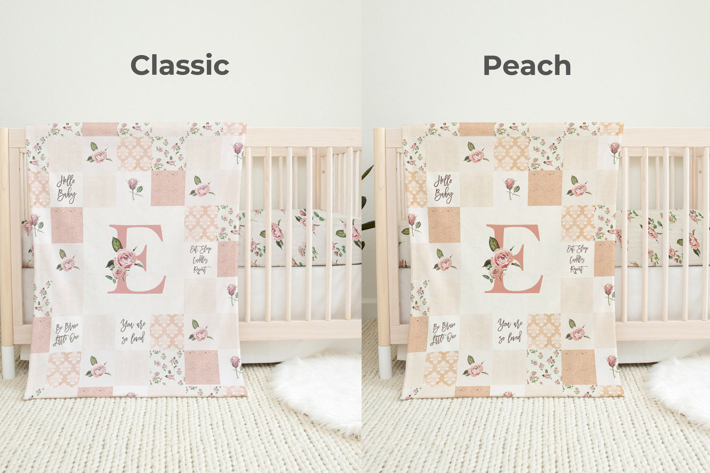 Vintage Roses Patchwork Inspired Personalized Blanket for Girl