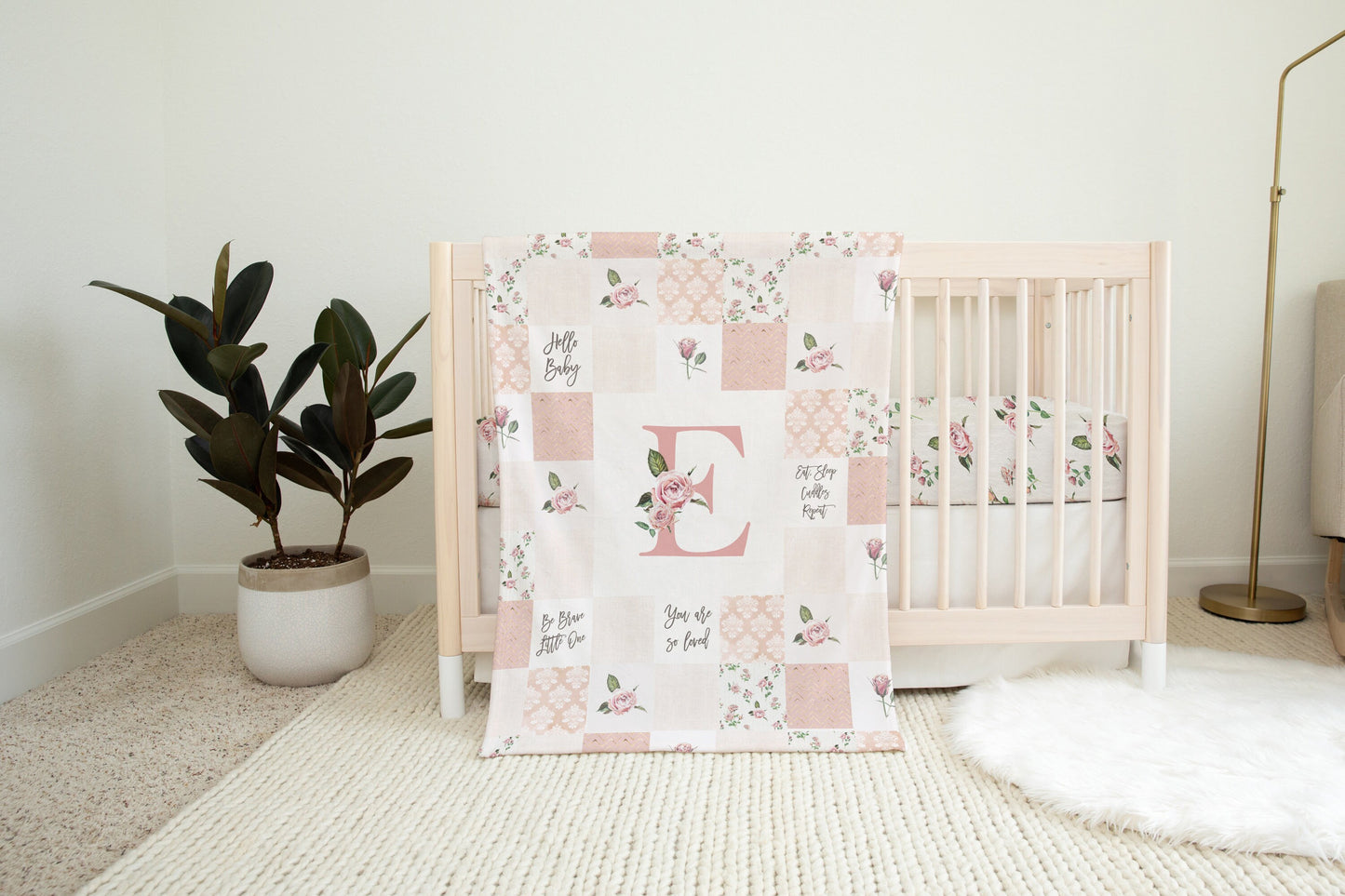 Vintage Roses Patchwork Inspired Personalized Blanket for Girl