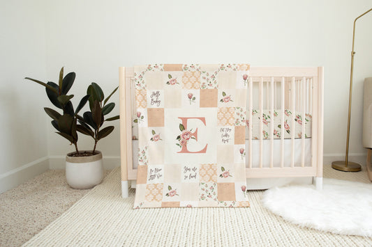 Vintage Roses Patchwork Inspired Personalized Blanket for Girl