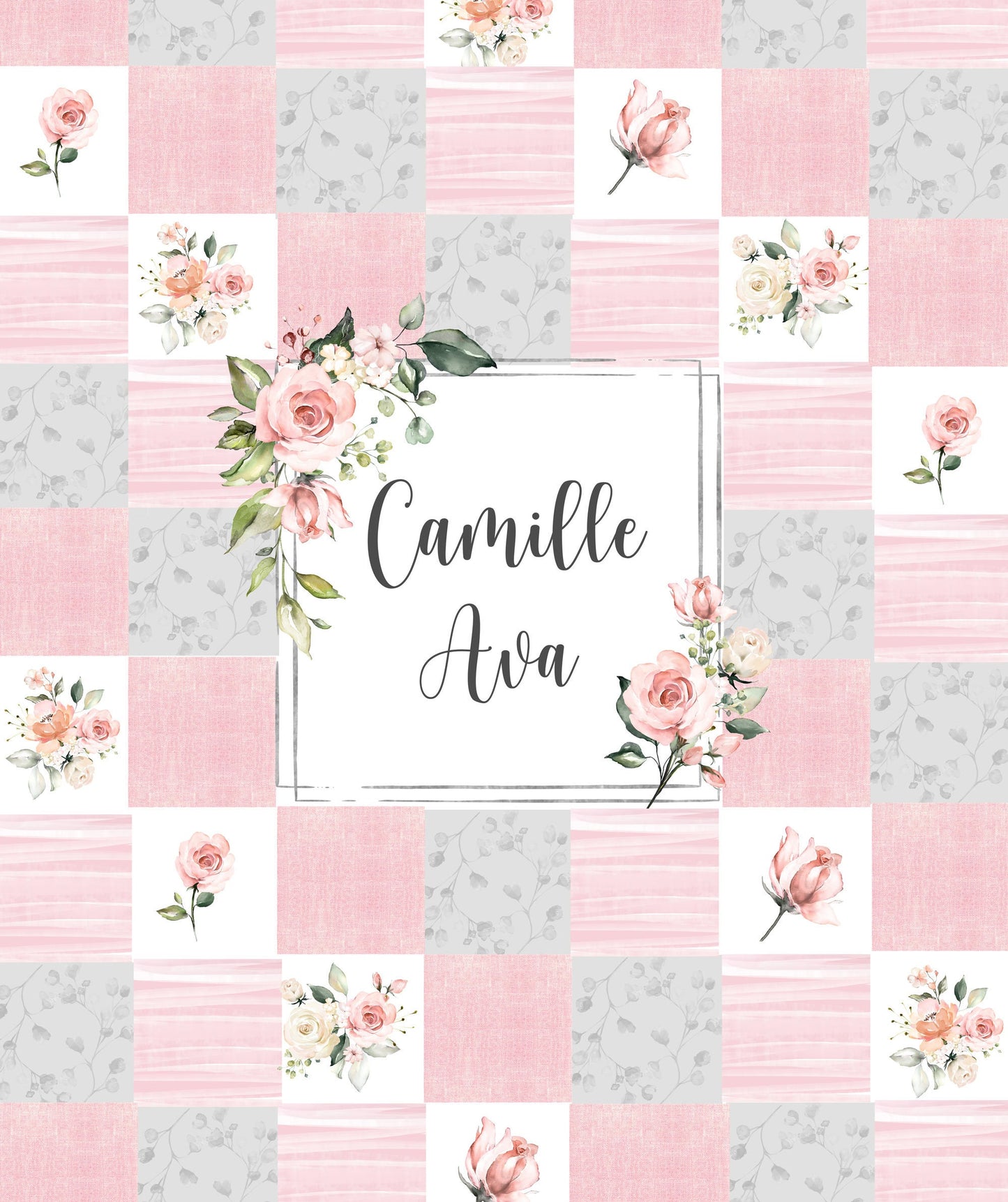 Roses Garden Patchwork Inspired Personalized Blanket for Girl