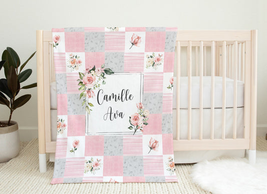 Roses Garden Patchwork Inspired Personalized Blanket for Girl