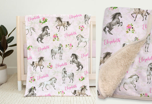 Horses Personalized Blanket for Girl