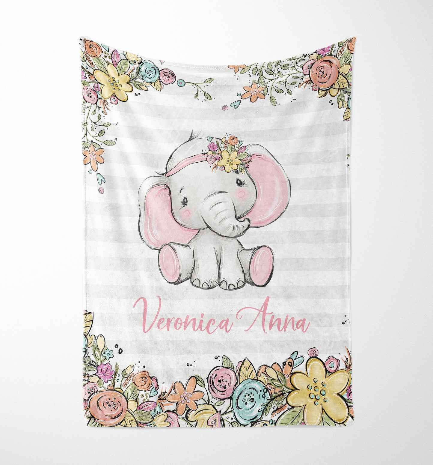 Happy Elephants Personalized Blanket for Girl