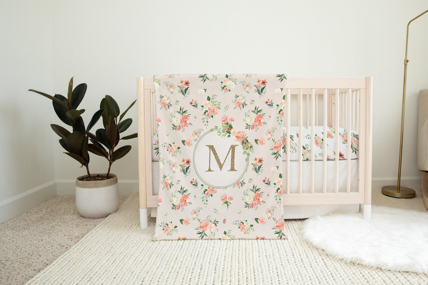 Sunny Coral Monogrammed Blanket for Girl