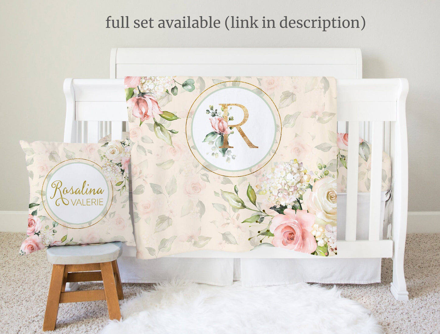 Roses Garden Cream Monogrammed Blanket for Girl