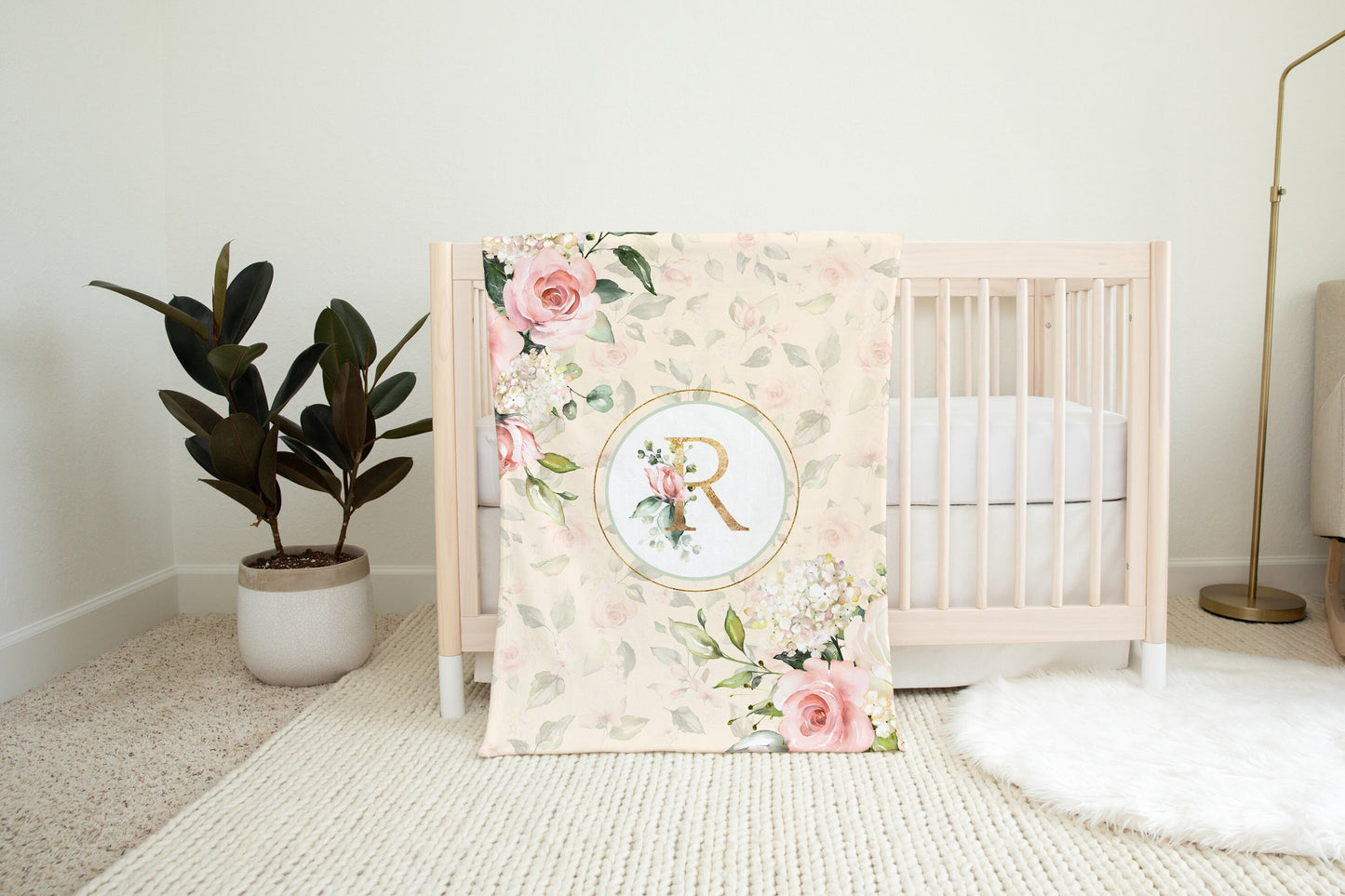 Roses Garden Cream Monogrammed Blanket for Girl