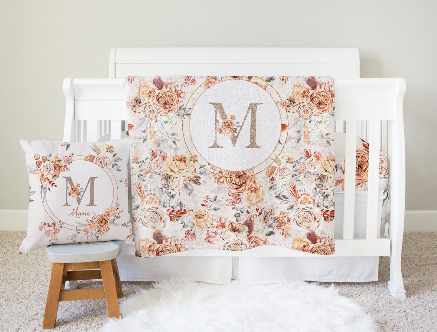 Caramel Florals Monogrammed Blanket for Girl