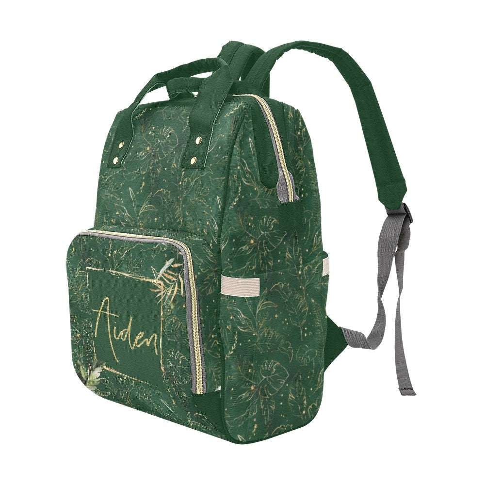 Tropical Dark Green Personalized Diaper Bag