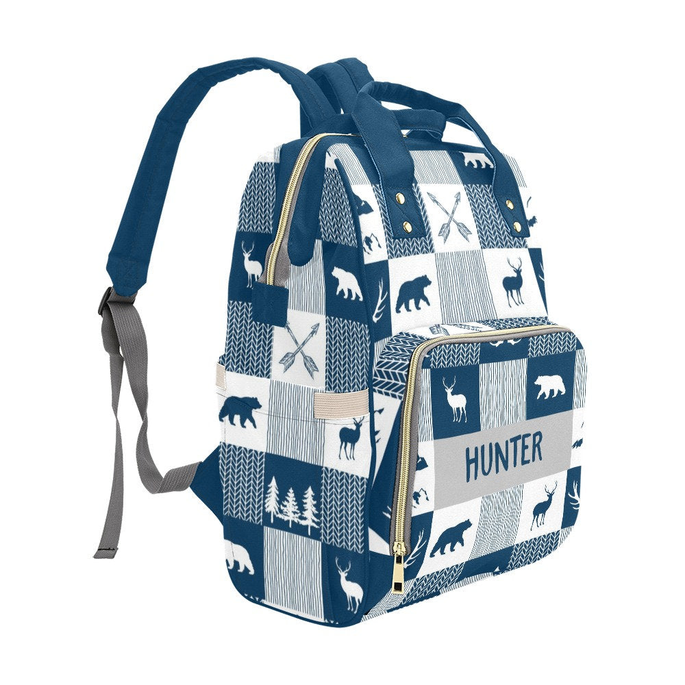 Navy Blue Woodland Personalized Diaper Bag