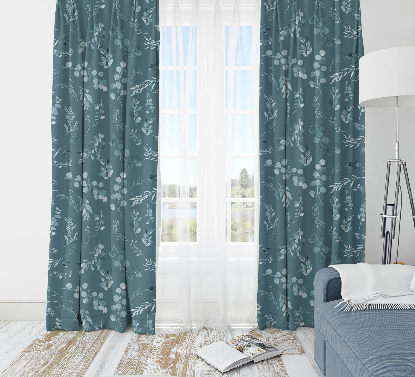 Teal Leaves Blackout Curtains