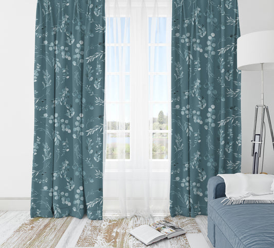 Teal Leaves Blackout Curtains