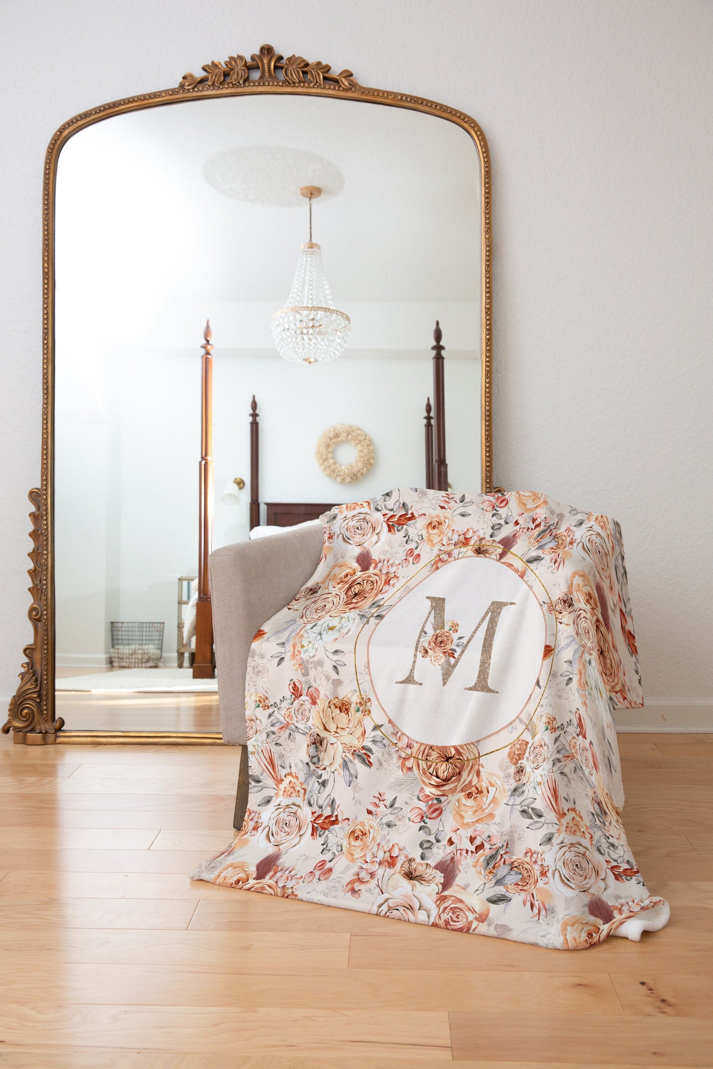 Caramel Florals Monogrammed Blanket for Girl