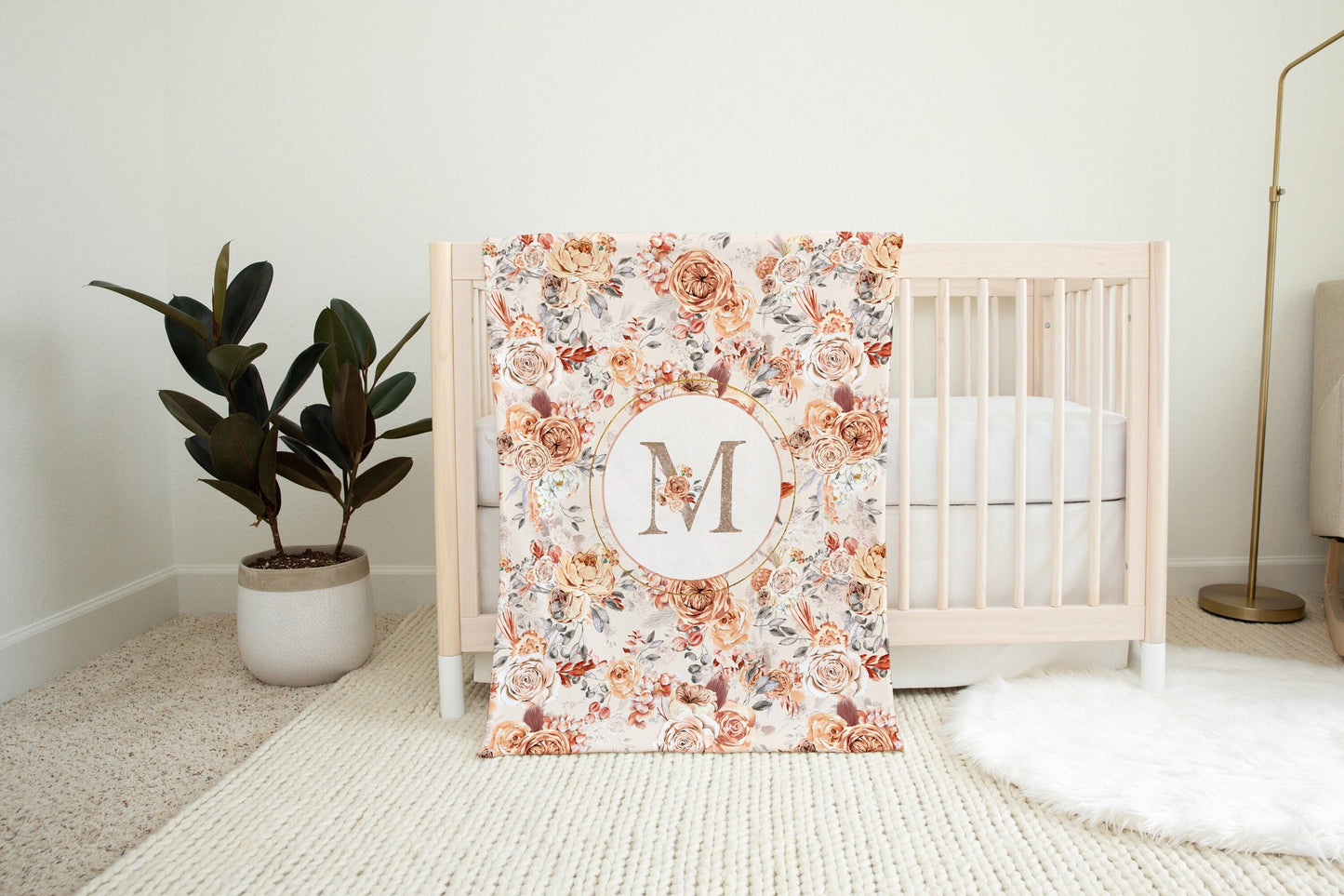 Caramel Florals Monogrammed Blanket for Girl