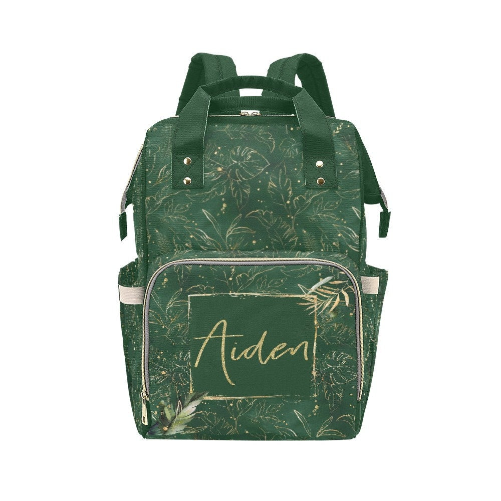 Tropical Dark Green Personalized Diaper Bag