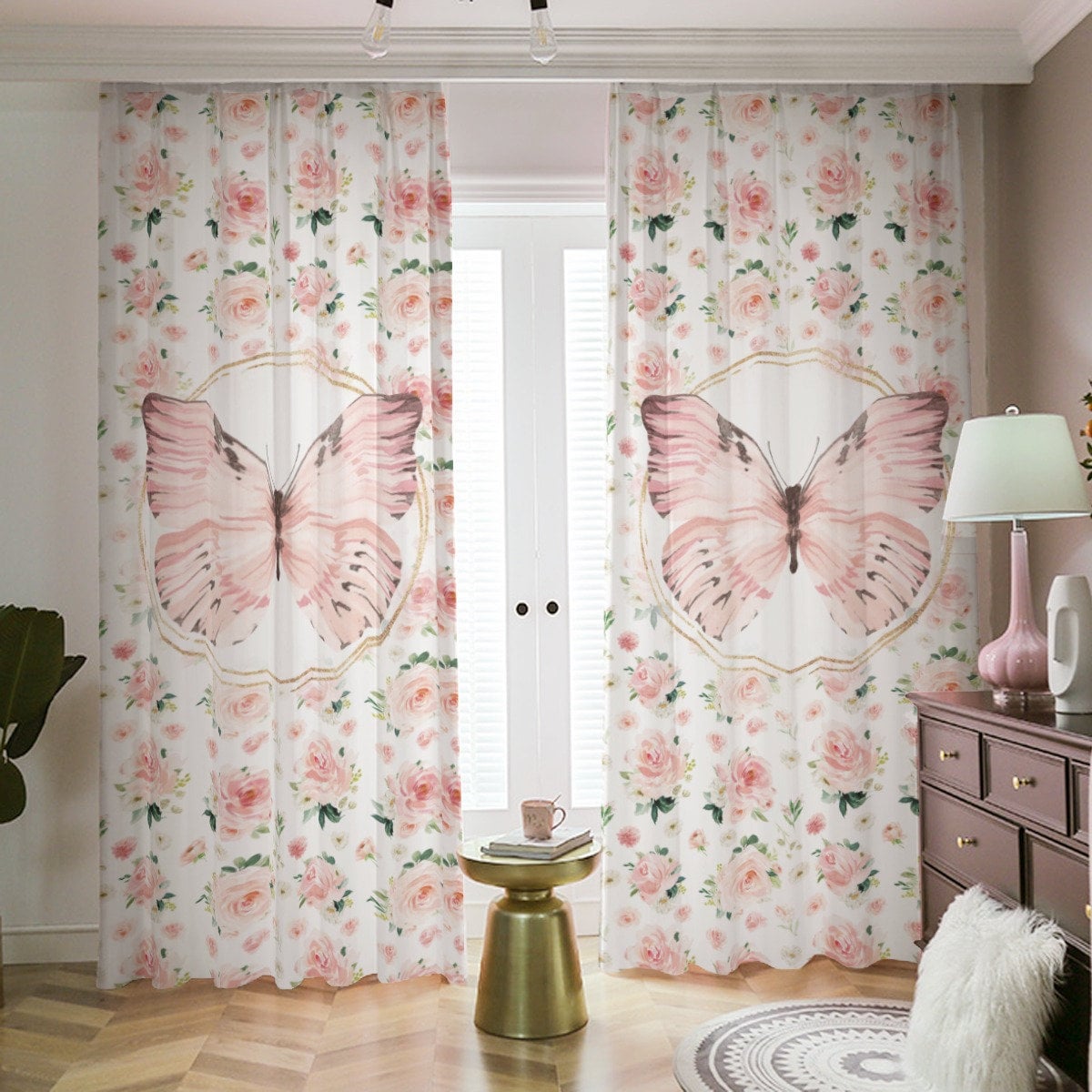 Blush Florals with Butterfly Blackout Curtains