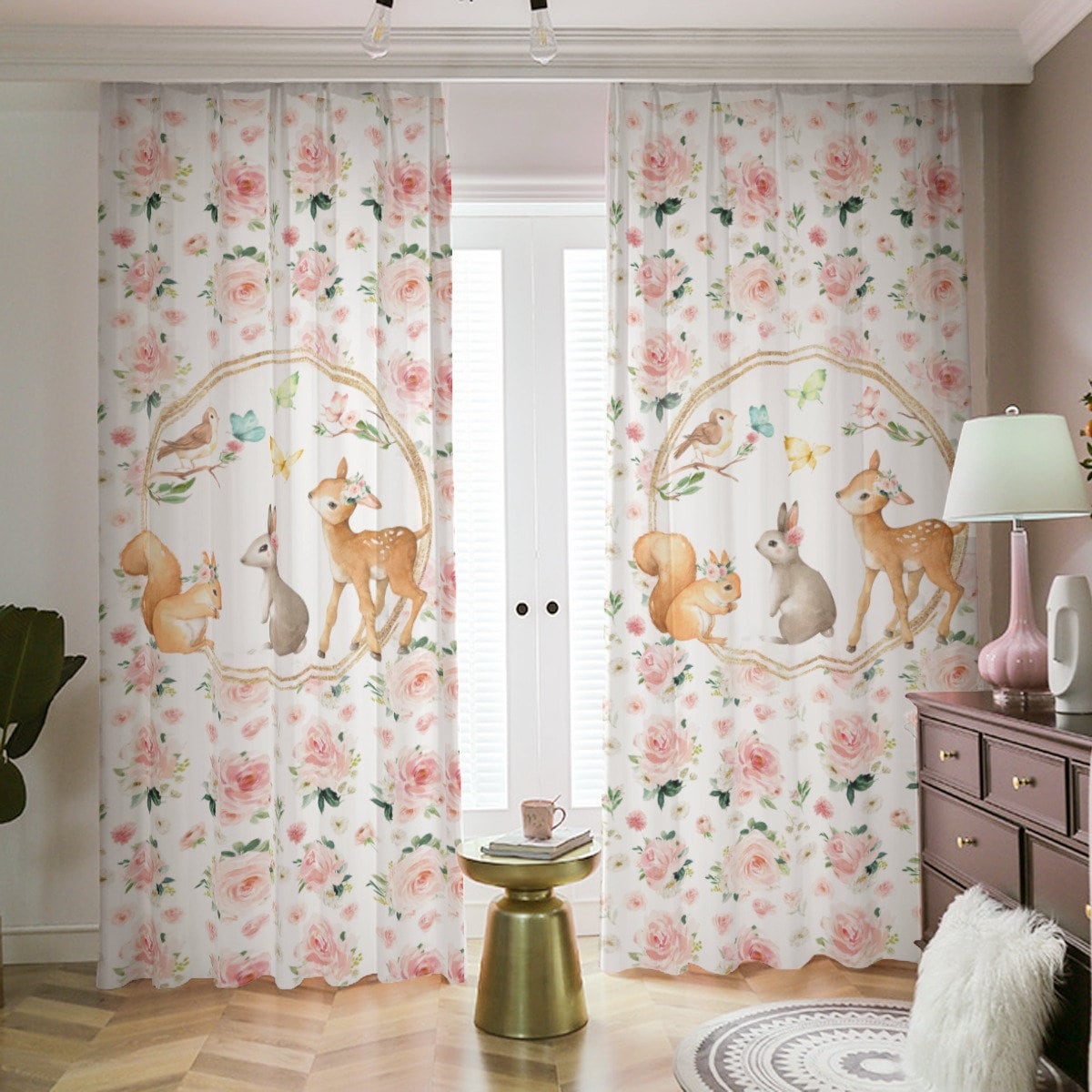 Blush Florals with Deer Blackout Curtains