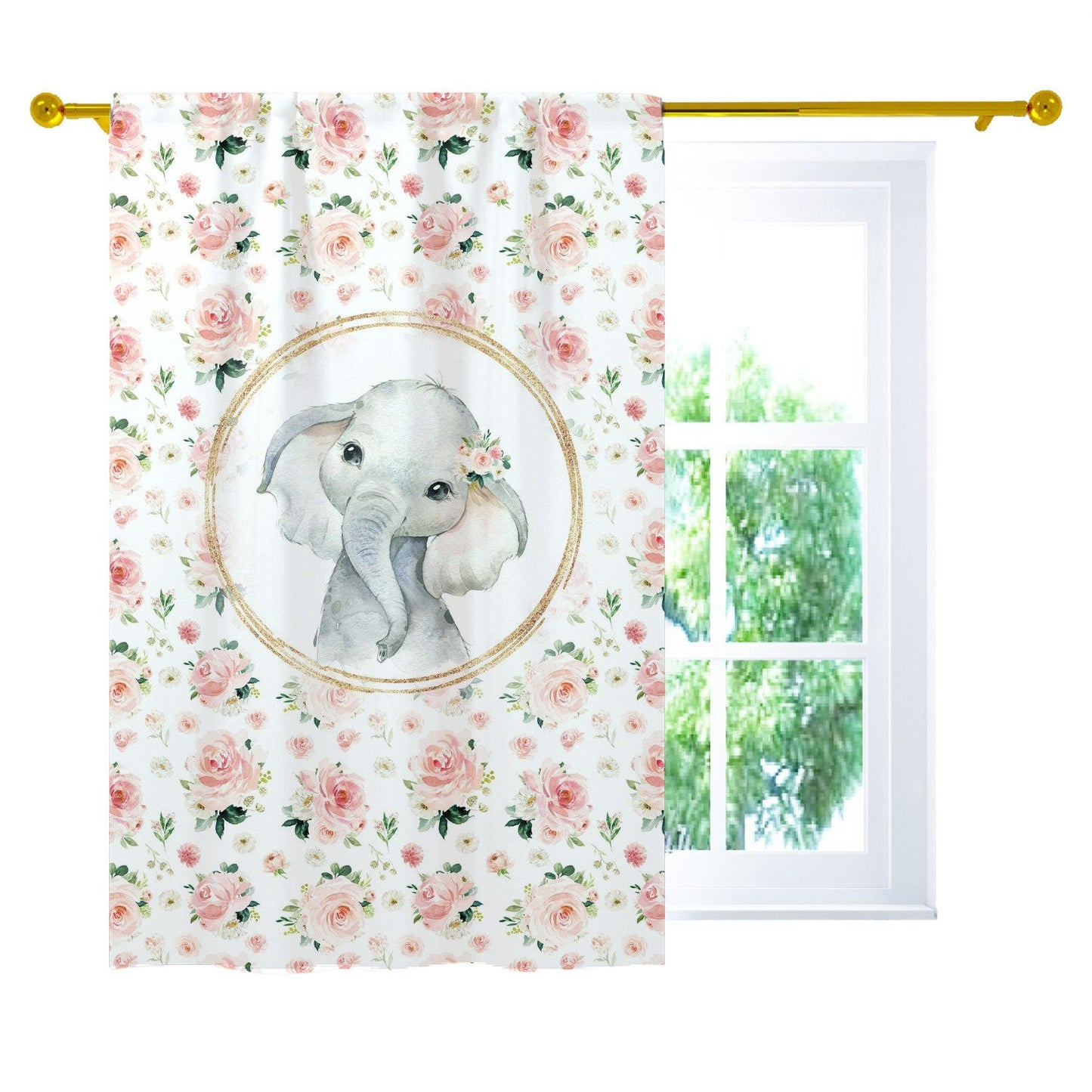 Blush Florals with Elephants Blackout Curtains