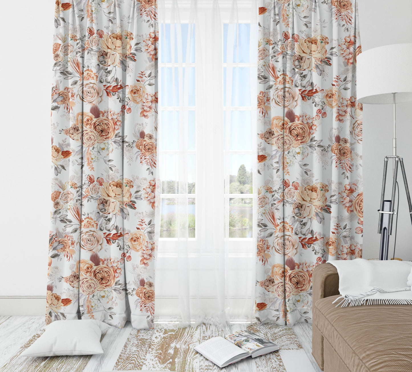 Caramel Florals Blackout Curtains