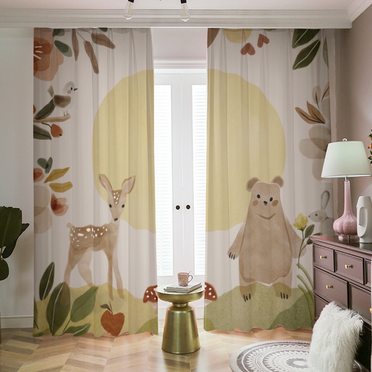 Brown Woodland Scene Blackout Curtains